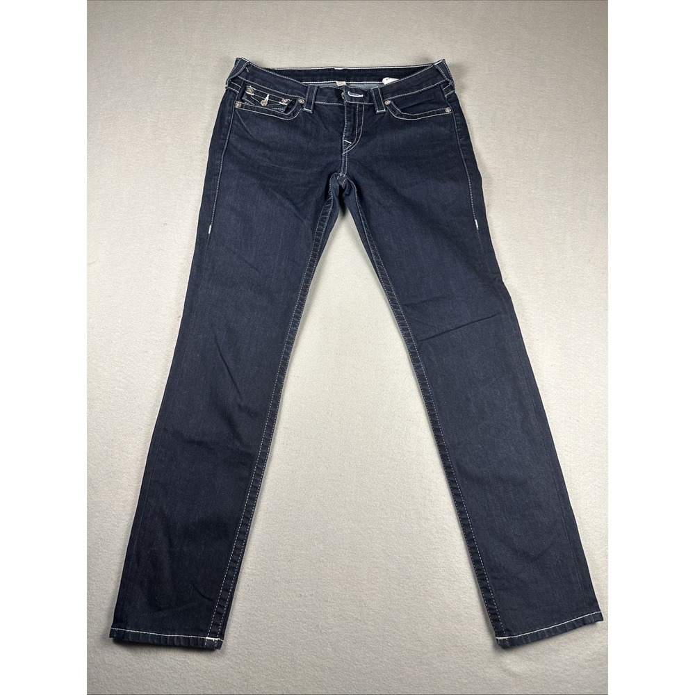 True Religion Jeans Womens 31 Blue Rhinestone World Tour Skinny Low Rise